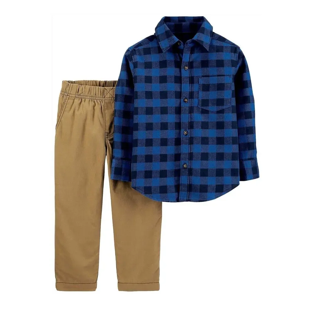 Carter's Boys 2 Pc Plaid Button Up Shirt Pants Set 4T NWT